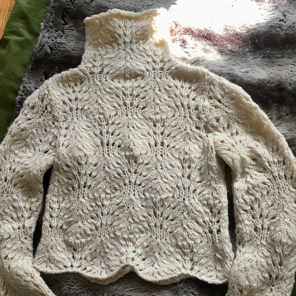 Donna Karan Pure Openwork Lace Turtleneck Sweater